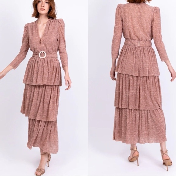 SABINA MUSAYEV Maxi Polka Dot Mocha Carmel Dress Sz S - Picture 1 of 9